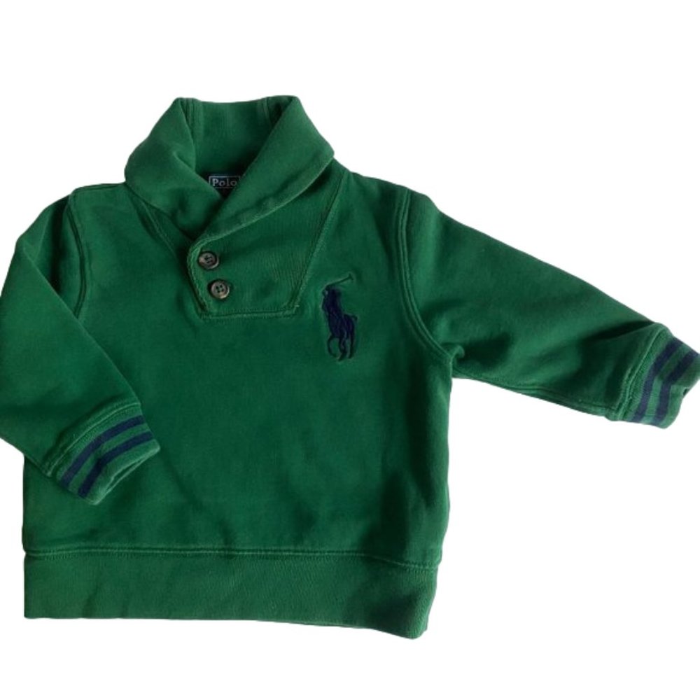 Polo by Ralph Lauren Shawl Collar Large Embroidered Pony Green Sweatshirt 18 M